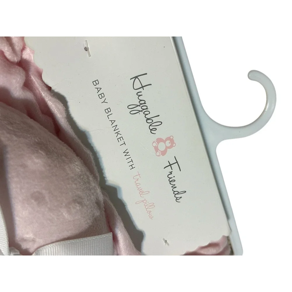 NWT Huggable Friends Pink Minky Dot Baby Blanket and Travel Neck Pillow Set Bear - Picture 5 of 10